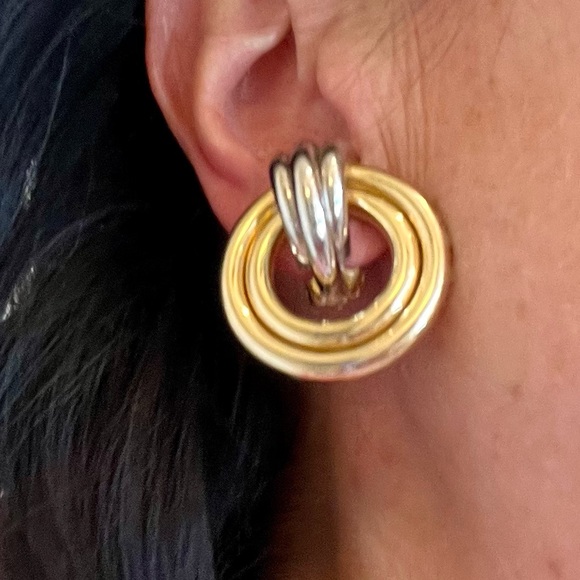 Gold and Silver Door Knocker Earrings - Picture 2 of 16